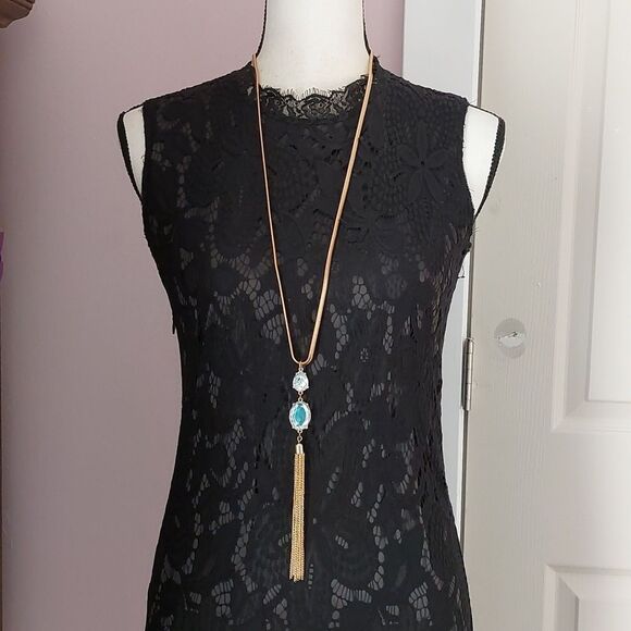 Jewelry - Herringbone Chain Necklace with Clear Rhinestones and Tassel Boho Chic Y Drop